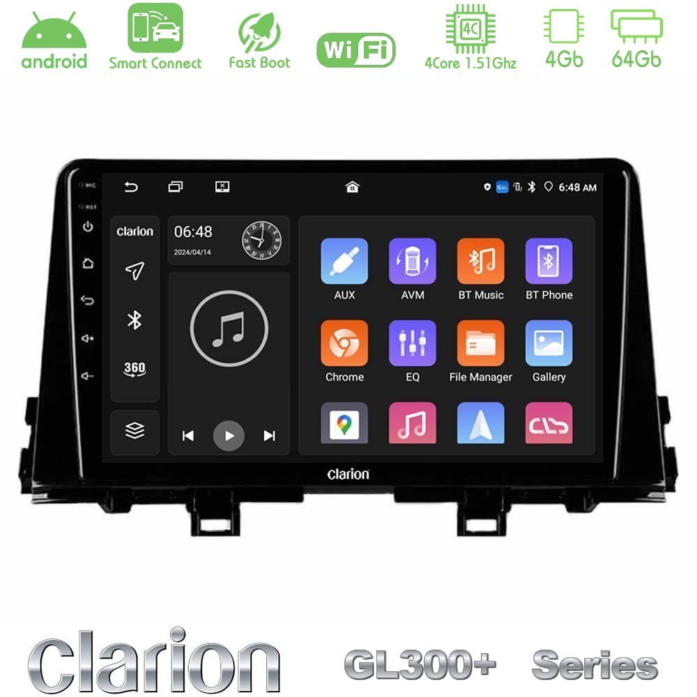 Clarion GL300+ Series 4Core Android ClarionOS 4+64GB  Kia Picanto 2017-2021 Navigation Multimedia Tablet 9"