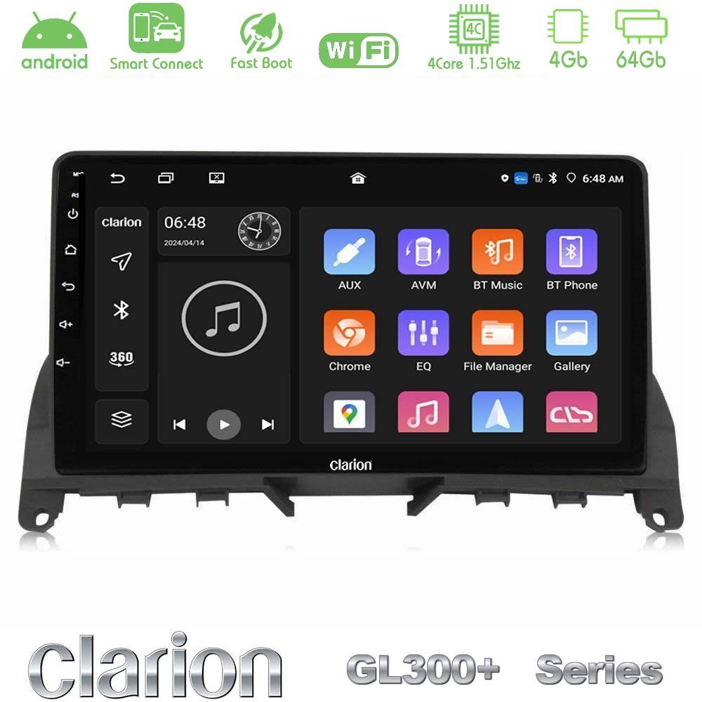 Clarion GL300+ Series 4Core Android ClarionOS 4+64GB  Mercedes C Class W204 Navigation Multimedia Tablet 9"   (Σκούρο καφέ)