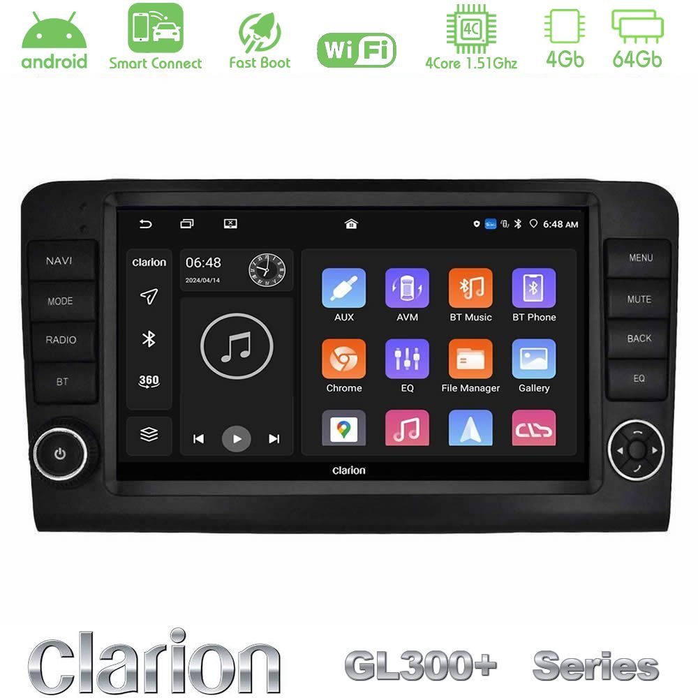 Clarion GL300+ Series 4Core Android ClarionOS 4+64GB  Mercedes ML/GL Class W164 2006-2011 Navigation Multimedia Tablet 9"    (OEM Look)