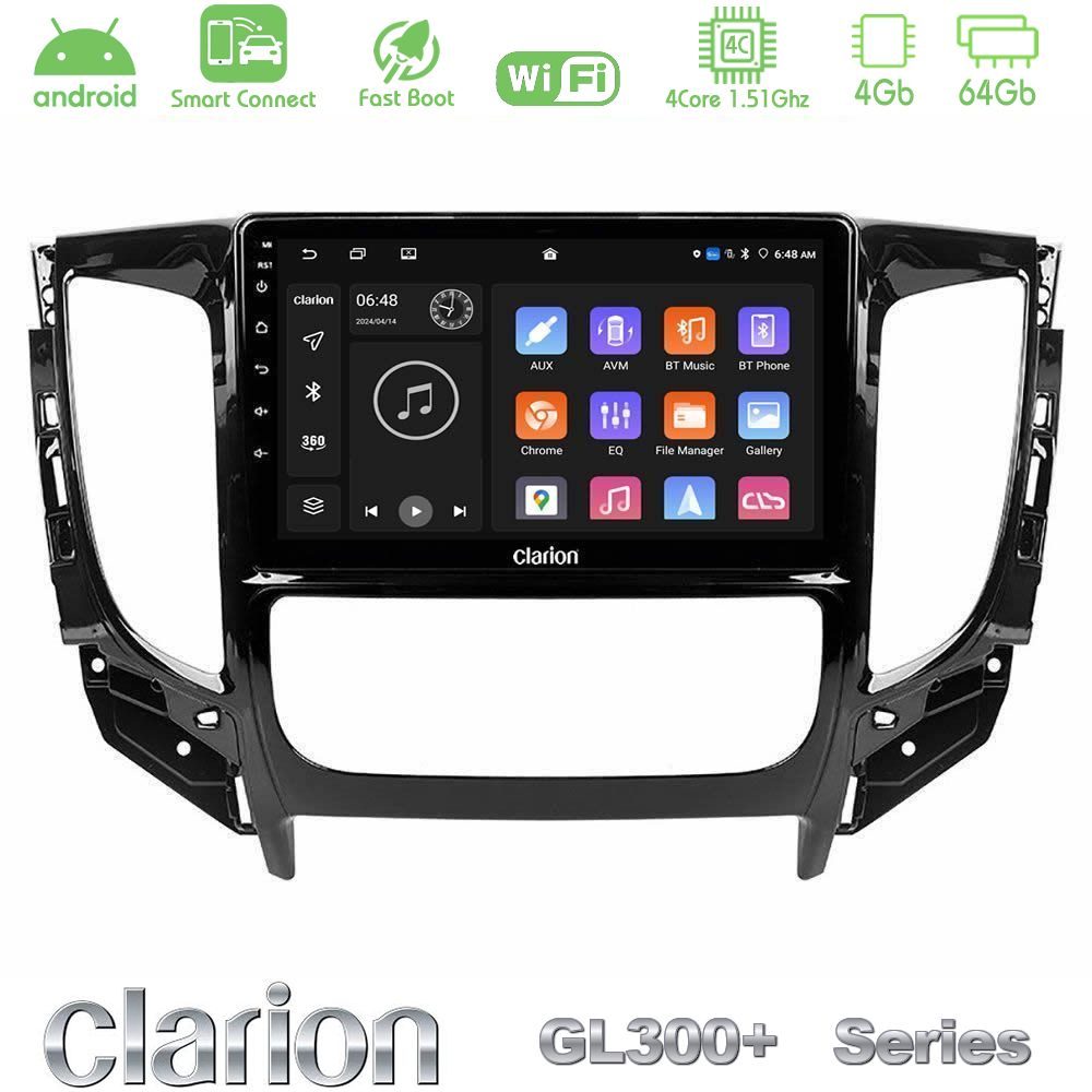 Clarion GL300+ Series 4Core Android ClarionOS 4+64GB  Mitsubishi L200 2016-> amp; Fiat Fullback (Auto A/C) Navigation Multimedia Tablet 9"