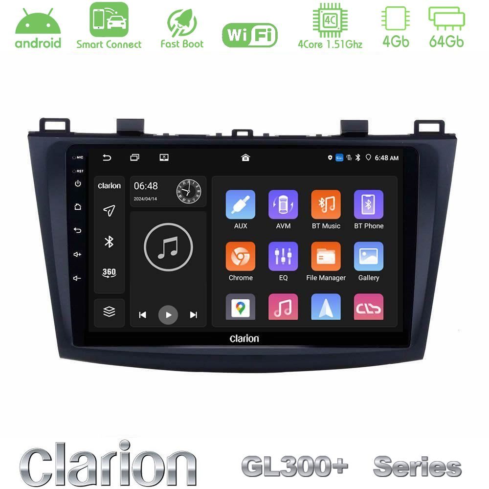 Clarion GL300+ Series 4Core Android ClarionOS 4+64GB  Mazda 3 2009-2014 Navigation Multimedia Tablet 9"