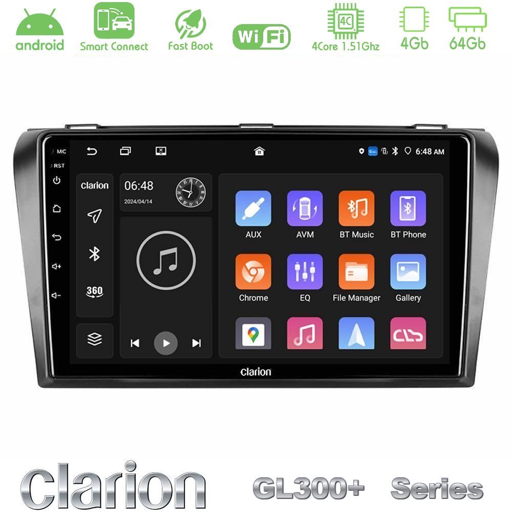 Clarion GL300+ Series 4Core Android ClarionOS 4+64GB  Mazda 3 2004-2009 Navigation Multimedia Tablet 9"