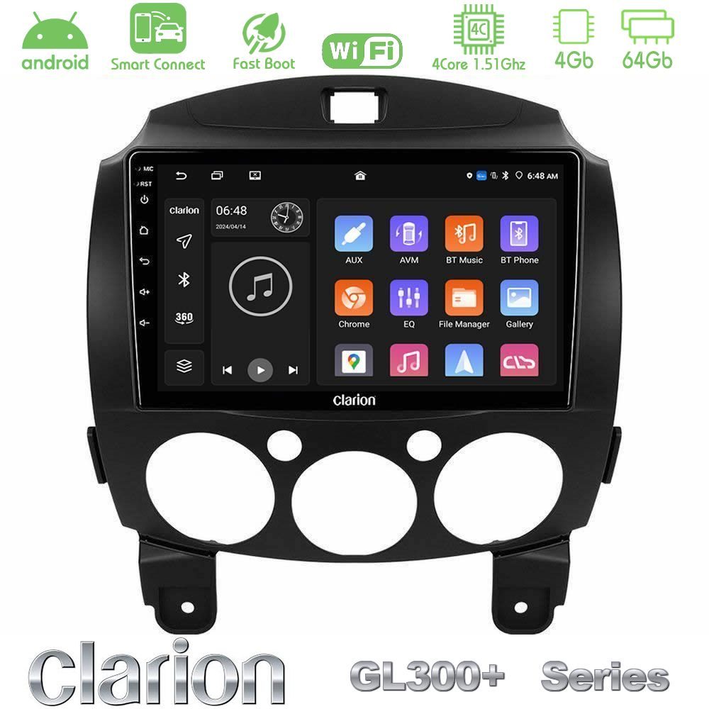 Clarion GL300+ Series 4Core Android ClarionOS 4+64GB  Mazda 2 2008-2014 Navigation Multimedia Tablet 9"
