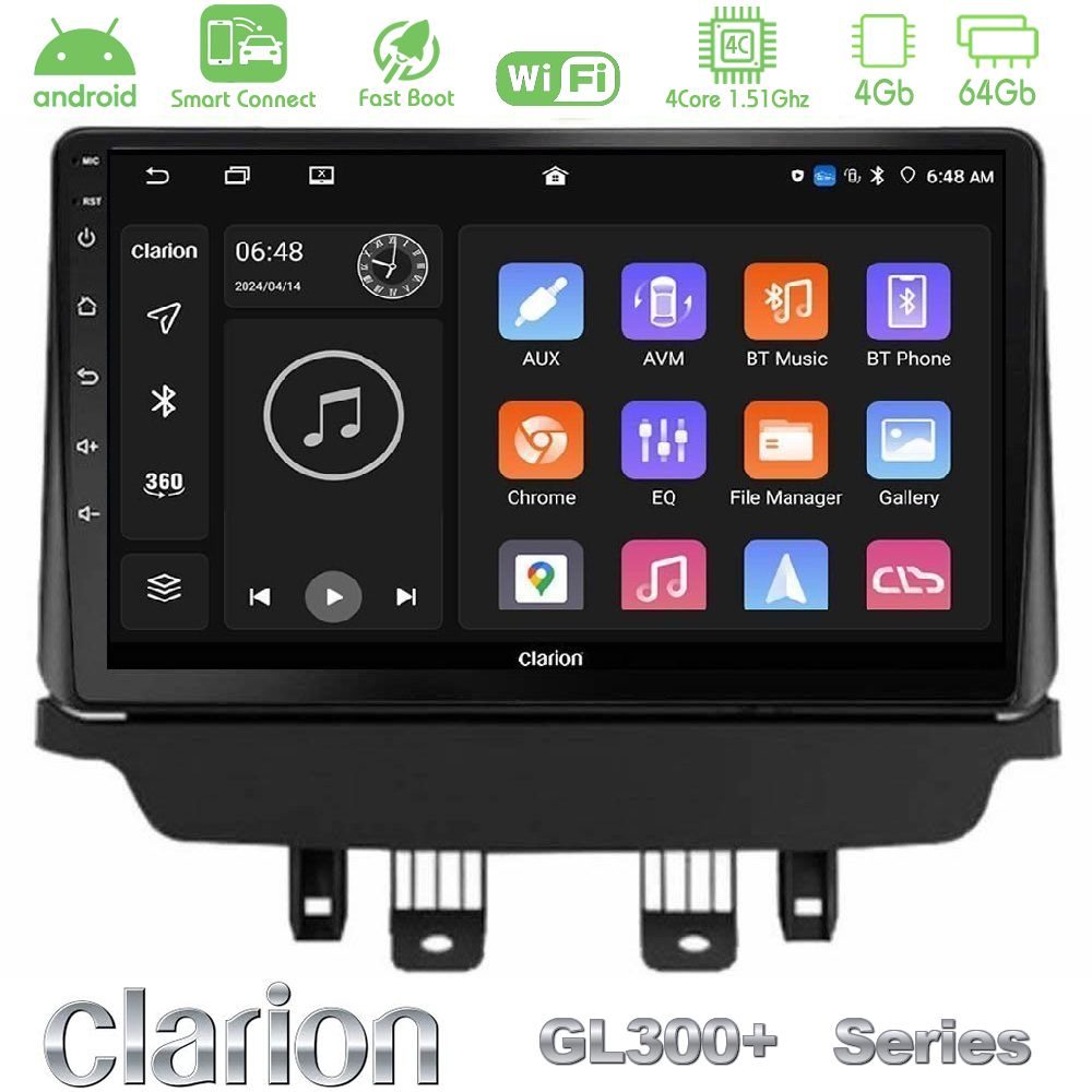 Clarion GL300+ Series 4Core Android ClarionOS 4+64GB  Mazda 2 2014-2021 Navigation Multimedia Tablet 9"