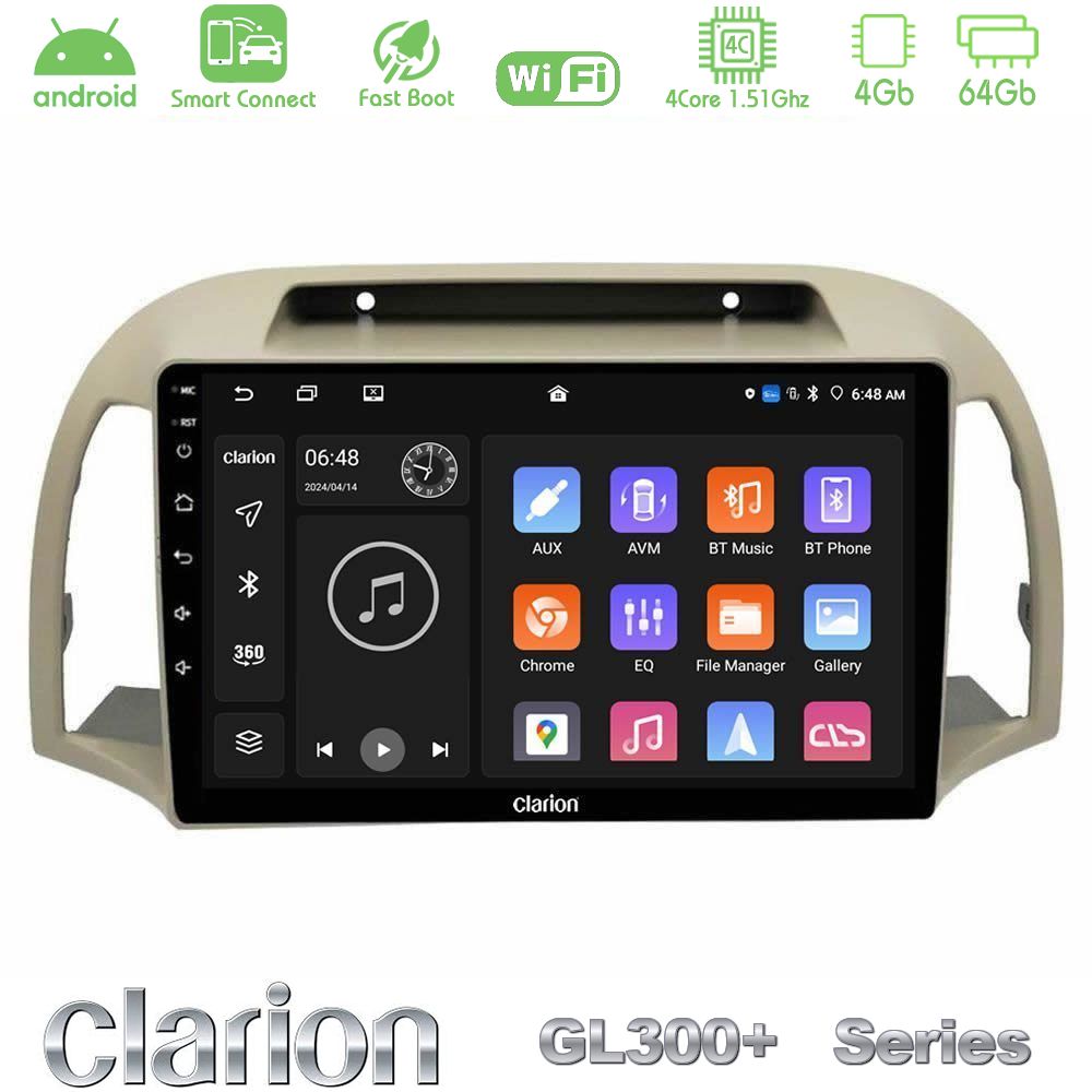 Clarion GL300+ Series 4Core Android ClarionOS 4+64GB  Nissan Micra K12 2002-2010 Navigation Multimedia Tablet 9"