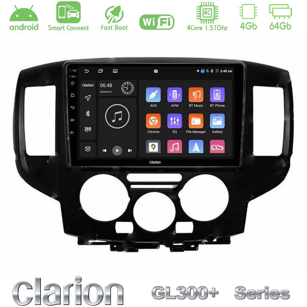 Clarion GL300+ Series 4Core Android ClarionOS 4+64GB  Nissan NV200 Navigation Multimedia Tablet 9"   (Μαύρο)