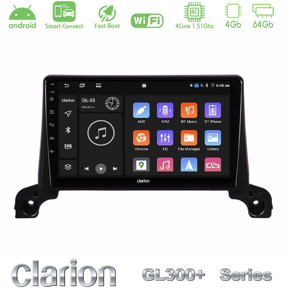 Clarion GL300+ Series 4Core Android ClarionOS 4+64GB  Peugeot 3008/5008 2017-2023 Navigation Multimedia Tablet 9"