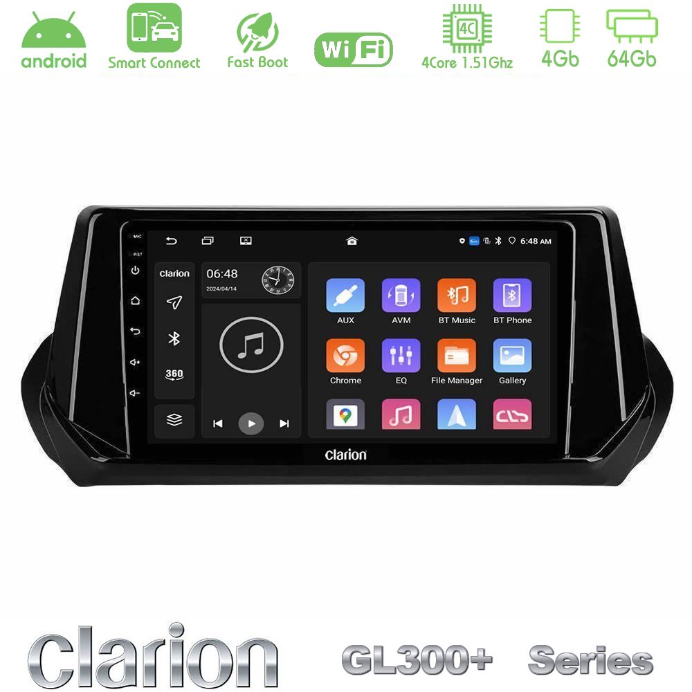 Clarion GL300+ Series 4Core Android ClarionOS 4+64GB  Peugeot 208/2008 2019-2023 Navigation Multimedia Tablet 9"