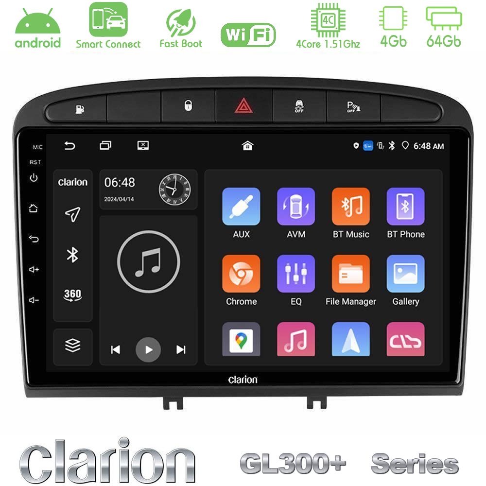 Clarion GL300+ Series 4Core Android ClarionOS 4+64GB  Peugeot 308/RCZ Navigation Multimedia Tablet 9"