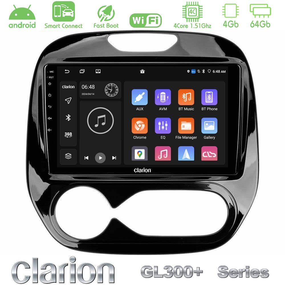 Clarion GL300+ Series 4Core Android ClarionOS 4+64GB     Renault Captur 2013-2019 (Facelift) Navigation Multimedia Tablet 9"