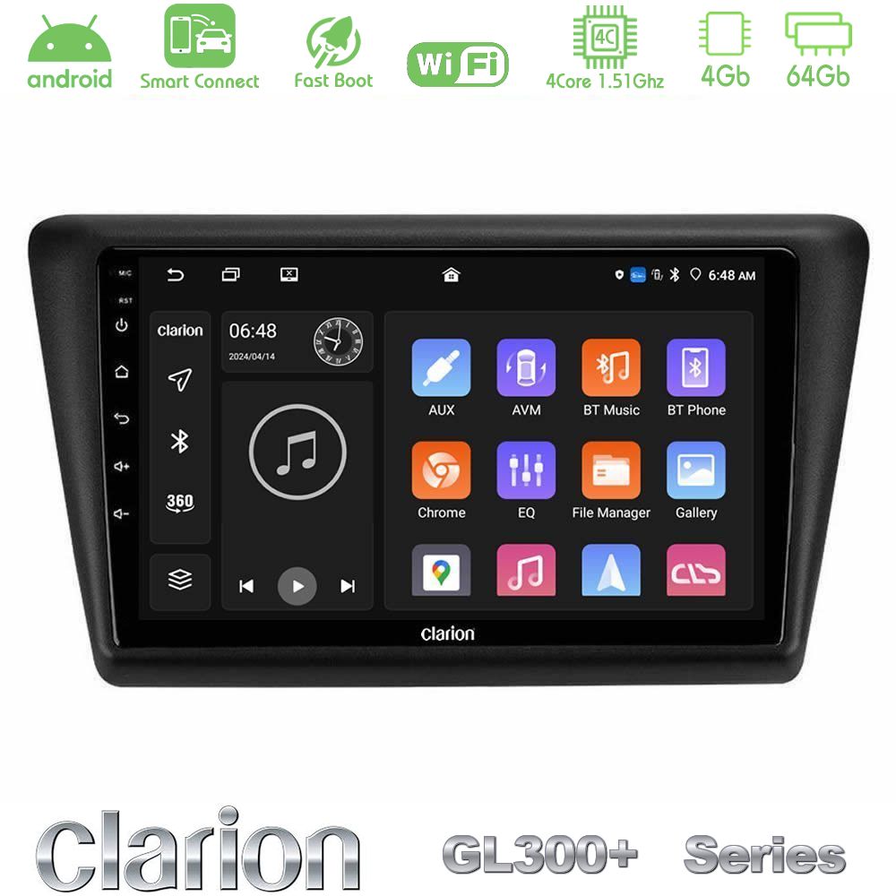Clarion GL300+ Series 4Core Android ClarionOS 4+64GB  Skoda Rapid 2013-2017 Navigation Multimedia Tablet 9"