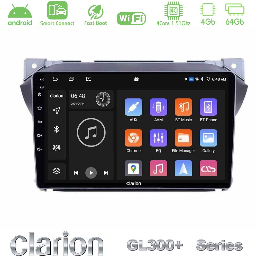 Clarion GL300+ Series 4Core Android ClarionOS 4+64GB  Suzuki Alto amp; Nissan Pixo Navigation Multimedia Tablet 9"