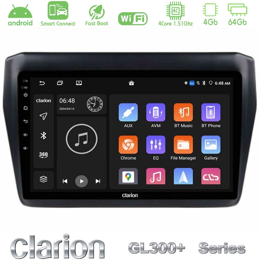 Clarion GL300+ Series 4Core Android ClarionOS 4+64GB  Suzuki Swift 2017-2023 Navigation Multimedia Tablet 9"