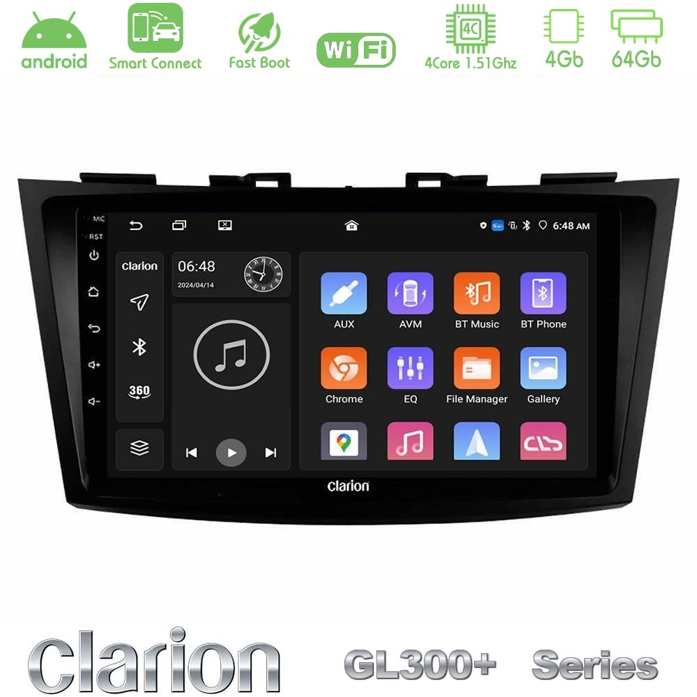Clarion GL300+ Series 4Core Android ClarionOS 4+64GB  Suzuki Swift 2011-2016 Navigation Multimedia Tablet 9"