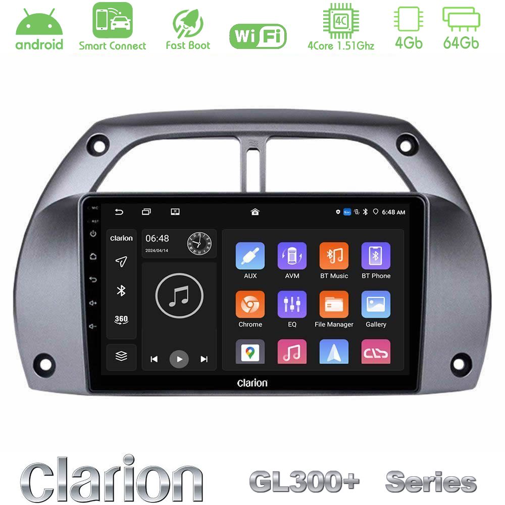 Clarion GL300+ Series 4Core Android ClarionOS 4+64GB  Toyota RAV4 2001 - 2006 Navigation Multimedia Tablet 9"