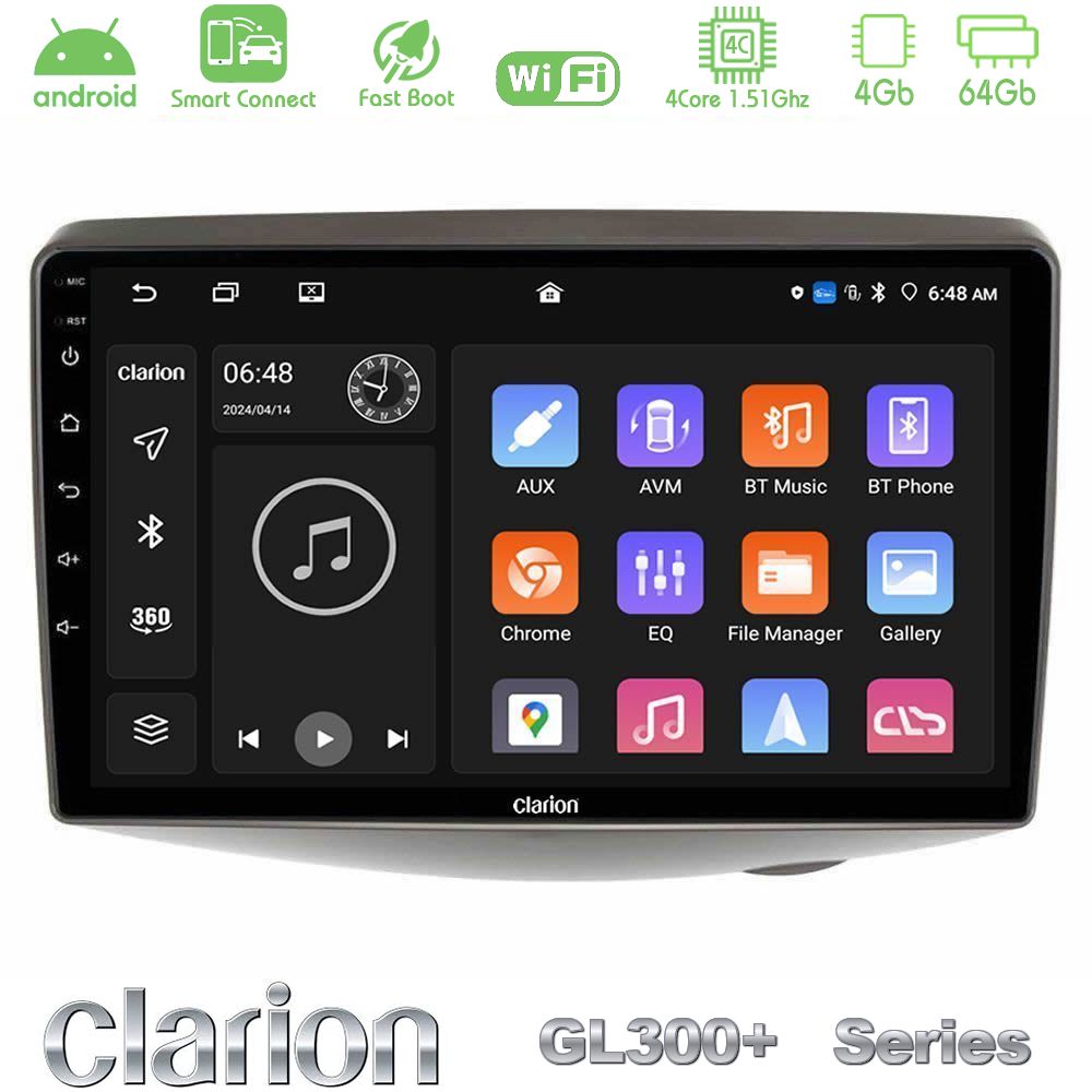 Clarion GL300+ Series 4Core Android ClarionOS 4+64GB  Toyota Yaris 1999 - 2006 Navigation Multimedia Tablet 9"