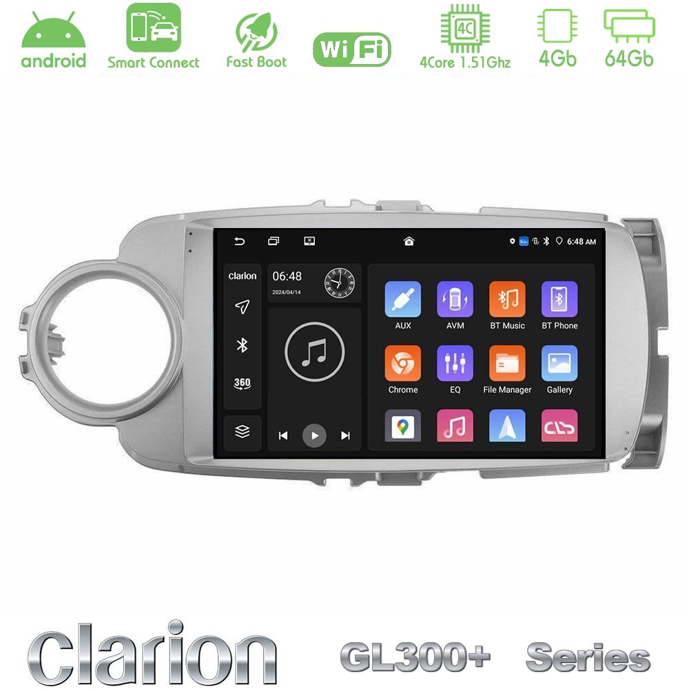 Clarion GL300+ Series 4Core Android ClarionOS 4+64GB  Toyota Yaris Navigation Multimedia Tablet 9"