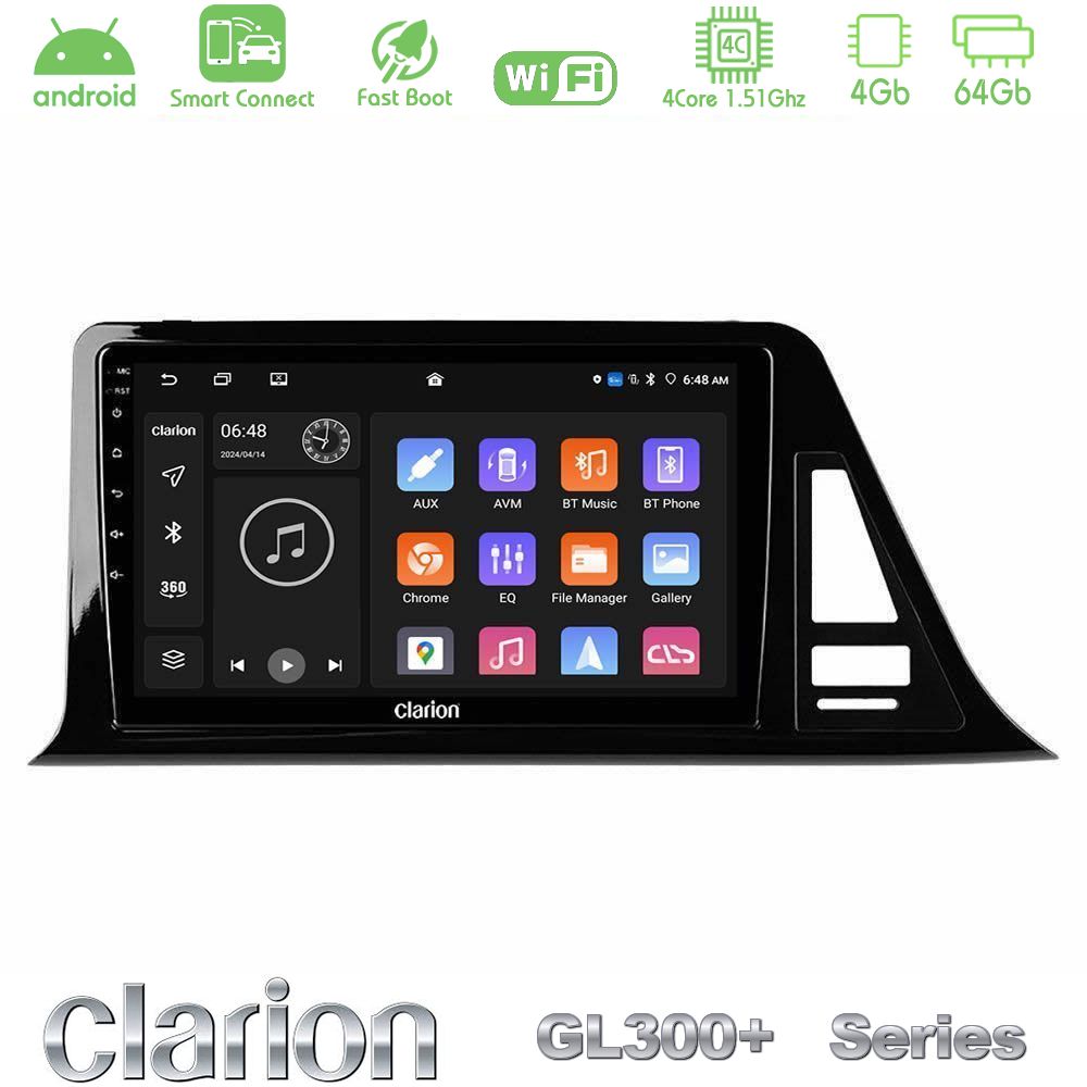Clarion GL300+ Series 4Core Android ClarionOS 4+64GB  Toyota CH-R Navigation Multimedia Tablet 9"