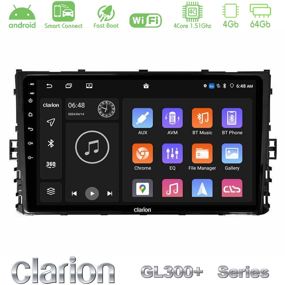 Clarion GL300+ Series 4Core Android ClarionOS 4+64GB  VW MQB 2017-> Navigation Multimedia Tablet 9"