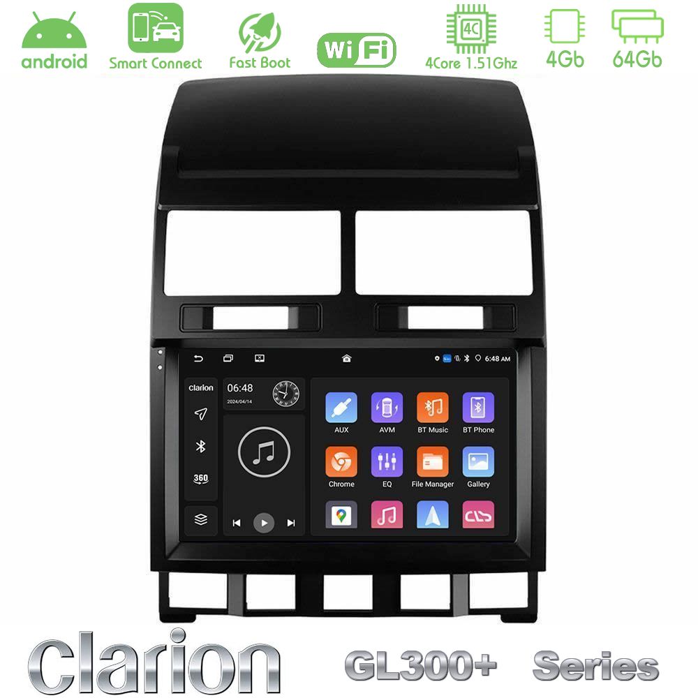 Clarion GL300+ Series 4Core Android ClarionOS 4+64GB  VW Touareg 2002 – 2010 Navigation Multimedia Tablet 9"