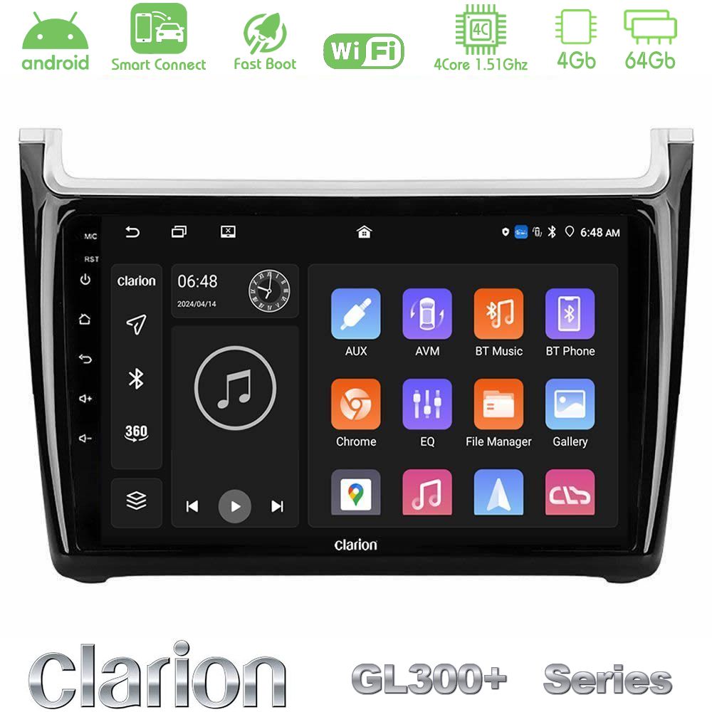 Clarion GL300+ Series 4Core Android ClarionOS 4+64GB  Vw Polo Navigation Multimedia Tablet 9"