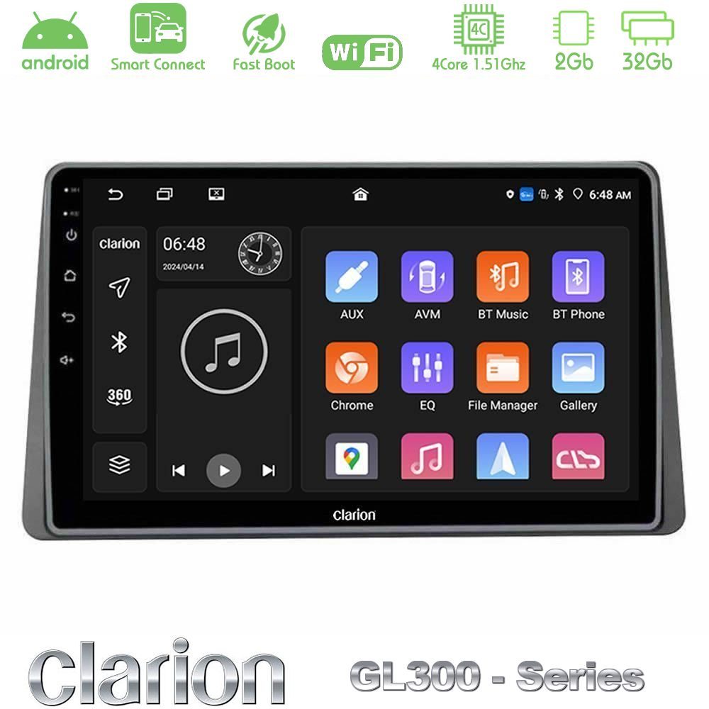 Clarion GL300 Series 4Core Android ClarionOS 2+32GB Dacia Duster 2019-> Navigation Multimedia Tablet 10" Με Carplay & Android Auto