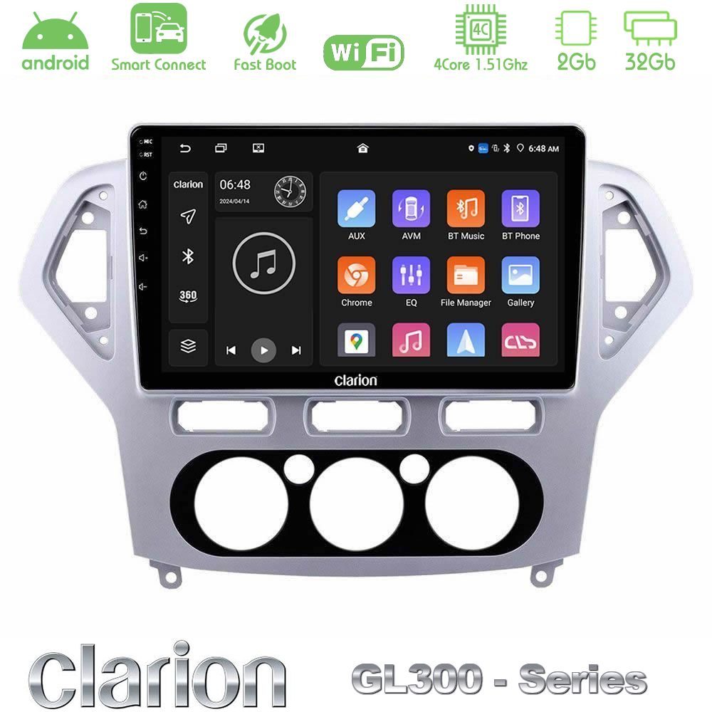 Clarion GL300 Series 4Core Android ClarionOS 2+32GB Ford Mondeo 2007-2010 Manual A/C Navigation Multimedia Tablet 10" Με Carplay & Android Auto