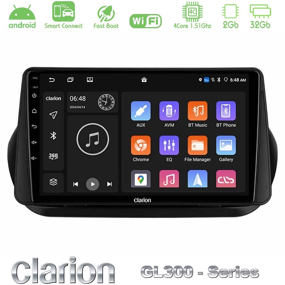 Clarion GL300 Series 4Core Android ClarionOS 2+32GB Fiat Fiorino/Citroen Nemo/Peugeot Bipper Navigation Multimedia Tablet 10" Με Carplay & Android Auto