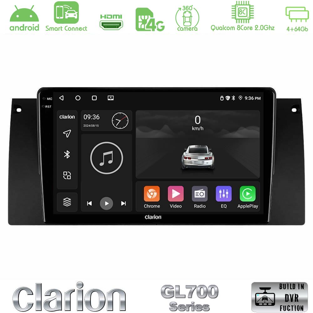 Clarion GL700 Series 8Core Android ClarionOS 4+64GB BMW 5 Series (E39) / X5 (E53) Navigation Multimedia Tablet 9" Με Carplay & Android Auto