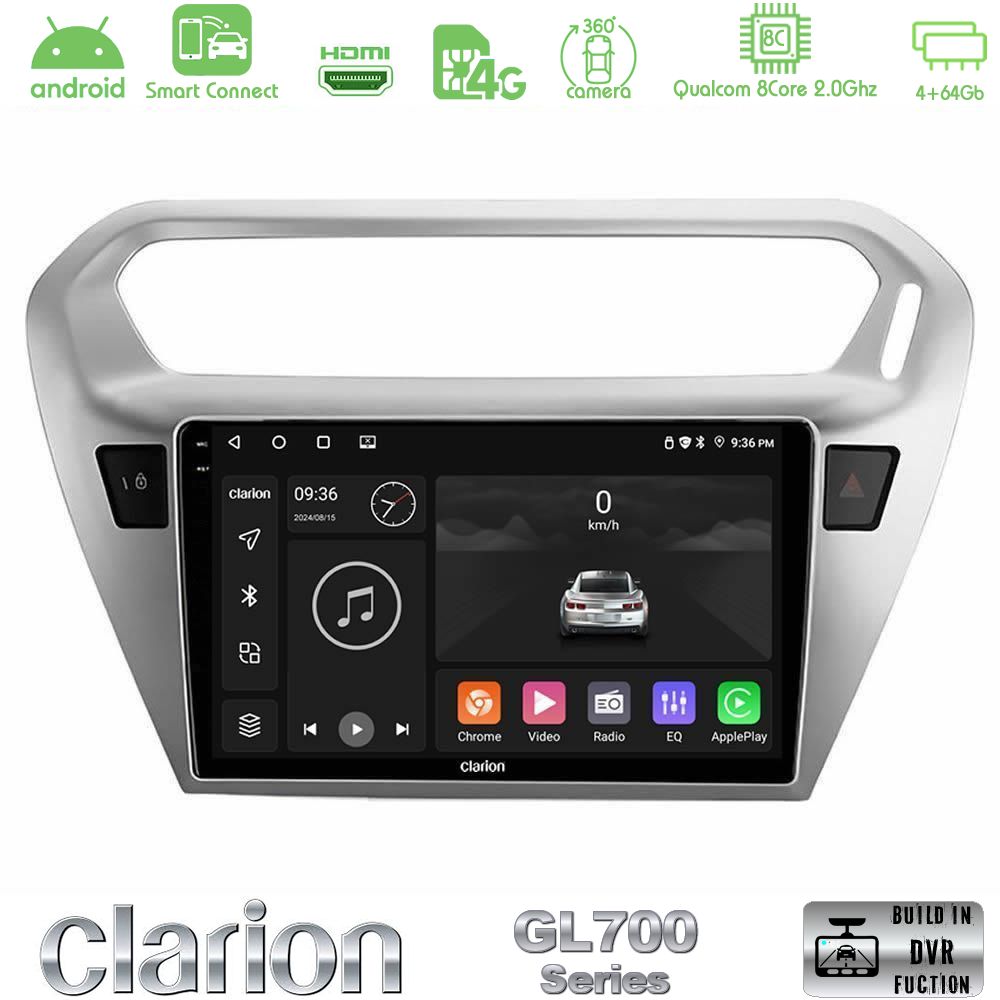 Clarion GL700 Series 8Core Android ClarionOS 4+64GB Citroen C-Elysee / Peugeot 301 Navigation Multimedia Tablet 9" Με Carplay & Android Auto