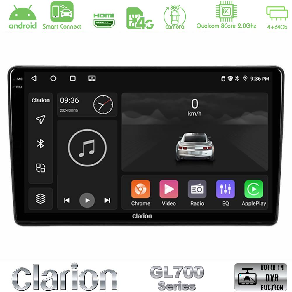 Clarion GL700 Series 8Core Android ClarionOS 4+64GB Peugeot Partner / Citroen Berlingo 2008-2018 Navigation Multimedia Tablet 9" Με Carplay & Android Auto