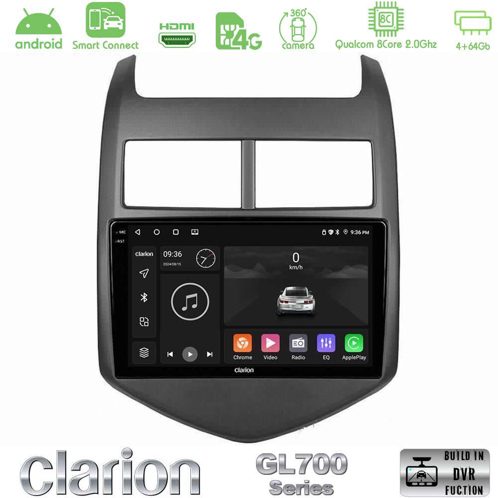 Clarion GL700 Series 8Core Android ClarionOS 4+64GB Chevrolet Aveo 2011-2017 Navigation Multimedia Tablet 9" Με Carplay & Android Auto