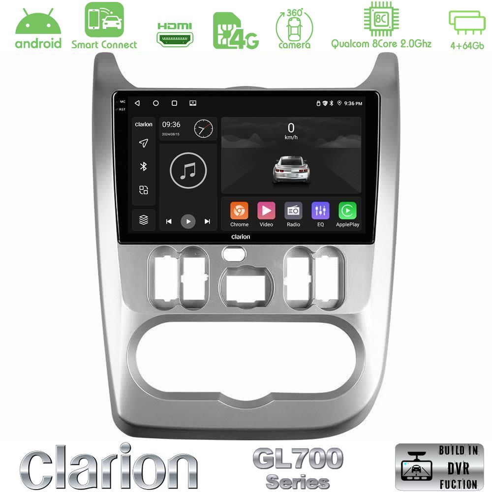Clarion GL700 Series 8Core Android ClarionOS 4+64GB Dacia Duster/Sandero/Logan Navigation Multimedia Tablet 9" Με Carplay & Android Auto