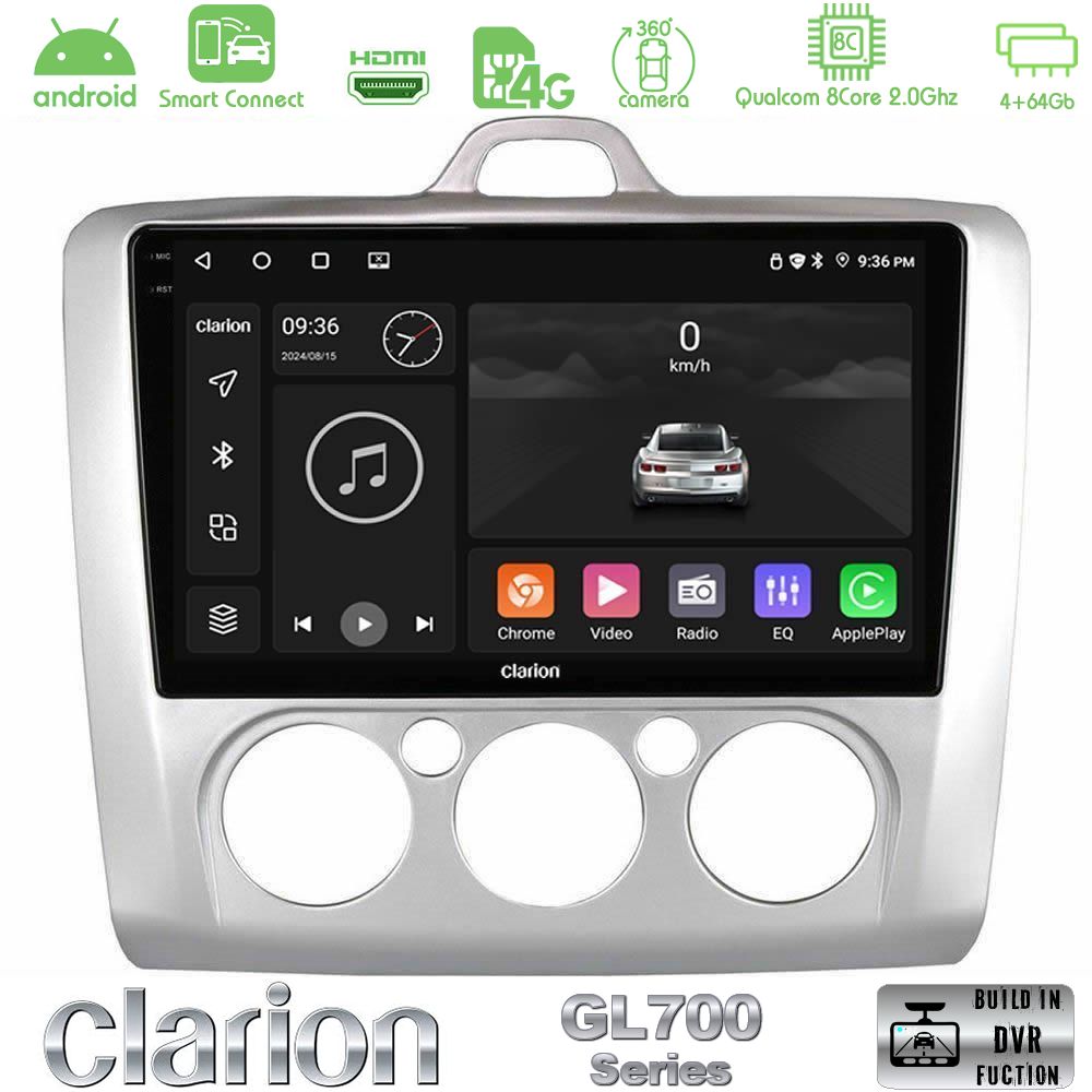 Clarion GL700 Series 8Core Android ClarionOS 4+64GB Ford Focus Manual AC Navigation Multimedia Tablet 9" Με Carplay & Android Auto