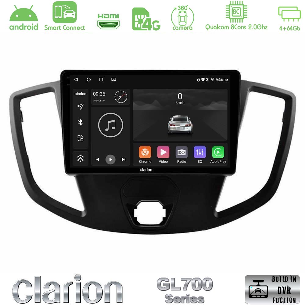 Clarion GL700 Series 8Core Android ClarionOS 4+64GB Ford Transit 2014-> Navigation Multimedia Tablet 9" Με Carplay & Android Auto