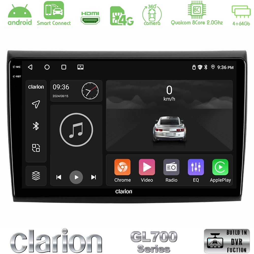 Clarion GL700 Series 8Core Android ClarionOS 4+64GB Fiat Bravo Navigation Multimedia Tablet 9" Με Carplay & Android Auto