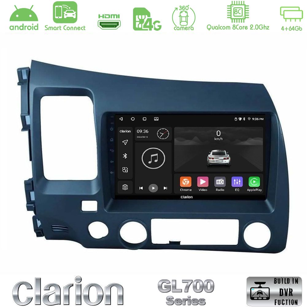 Clarion GL700 Series 8Core Android ClarionOS 4+64GB Honda Civic 2006-2011 Navigation Multimedia Tablet 9" Με Carplay & Android Auto