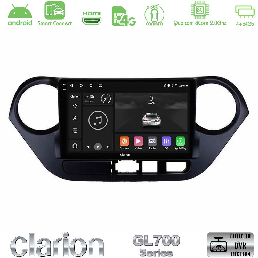 Clarion GL700 Series 8Core Android ClarionOS 4+64GB Hyundai i10 2014-2020 Navigation Multimedia Tablet 9" Με Carplay & Android Auto