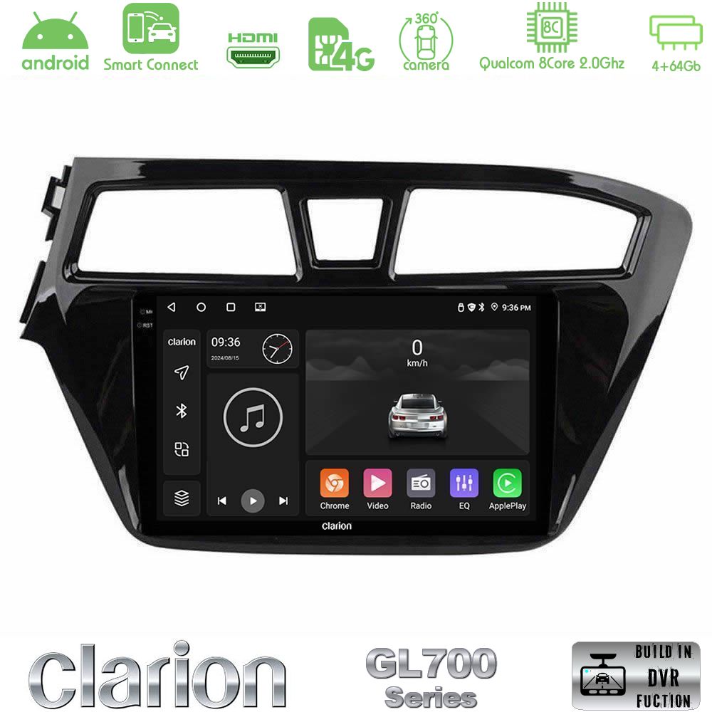 Clarion GL700 Series 8Core Android ClarionOS 4+64GB Hyundai i20 2014-2018 Navigation Multimedia Tablet 9" Με Carplay & Android Auto