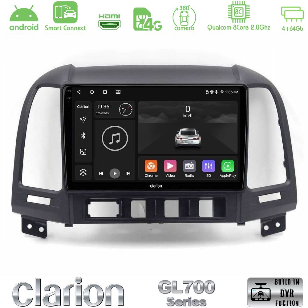 Clarion GL700 Series 8Core Android ClarionOS 4+64GB Hyundai Santa Fe 2006-2013 Navigation Multimedia Tablet 9" Με Carplay & Android Auto