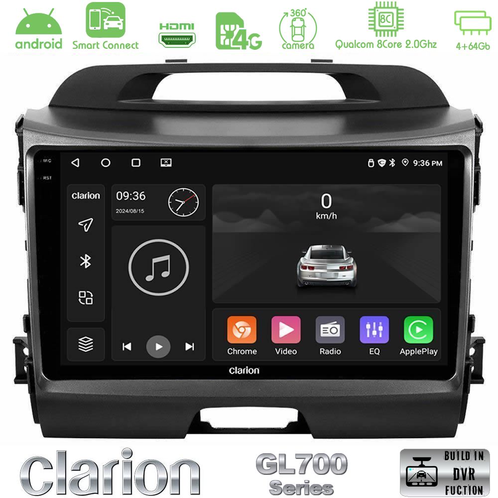 Clarion GL700 Series 8Core Android ClarionOS 4+64GB Kia Sportage Navigation Multimedia Tablet 9" Με Carplay & Android Auto