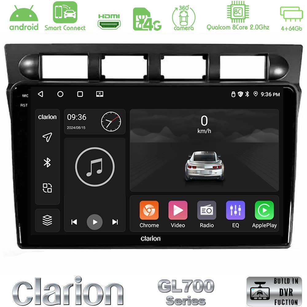 Clarion GL700 Series Kia Picanto 2004-2007 8Core Android ClarionOS 4+64GB Navigation Multimedia Tablet 9" Με Carplay & Android Auto Με Carplay & Android Auto
