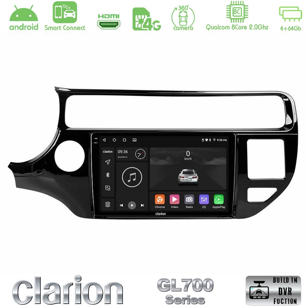 Clarion GL700 Series 8Core Android ClarionOS 4+64GB Kia Rio 2015-2017 Navigation Multimedia Tablet 9" Με Carplay & Android Auto