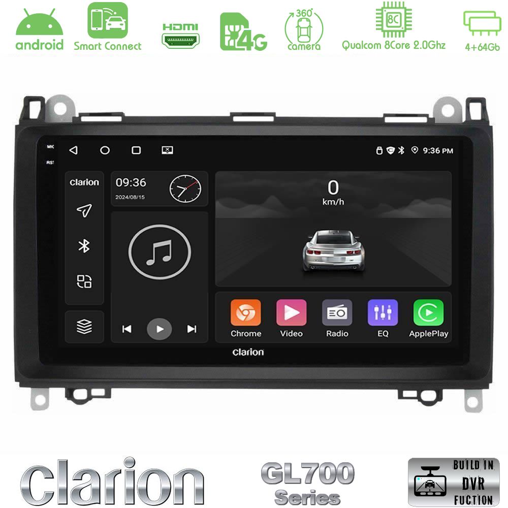 Clarion GL700 Series 8Core Android ClarionOS 4+64GB Mercedes A/B/Vito/Sprinter Class Navigation Multimedia Tablet 9" Με Carplay & Android Auto