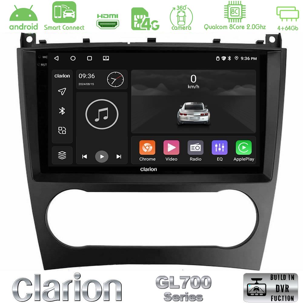 Clarion GL700 Series 8Core Android ClarionOS 4+64GB Mercedes W203 Facelift Navigation Multimedia Tablet 9" Με Carplay & Android Auto