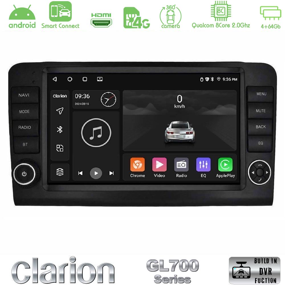 Clarion GL700 Series 8Core Android ClarionOS 4+64GB Mercedes ML/GL Class W164 2006-2011 Navigation Multimedia Tablet 9" Με Carplay & Android Auto (OEM Look)