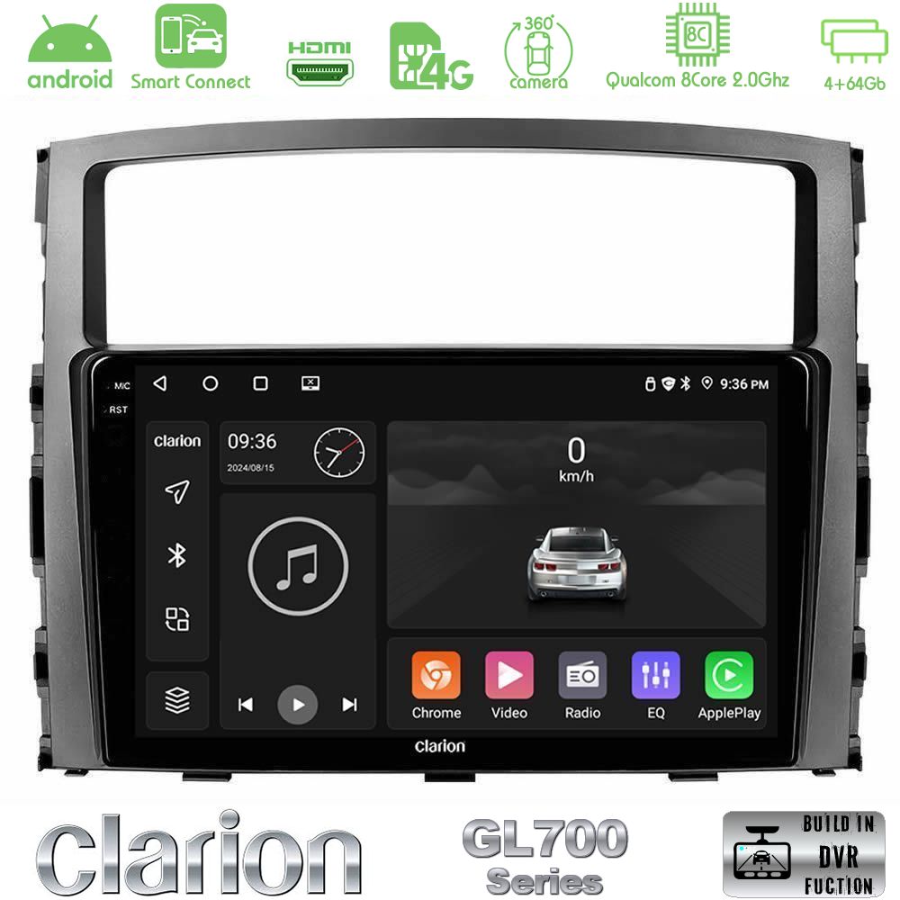 Clarion GL700 Series 8Core Android ClarionOS 4+64GB Mitsubishi Pajero 2008-2009 Navigation Multimedia Tablet 9" Με Carplay & Android Auto