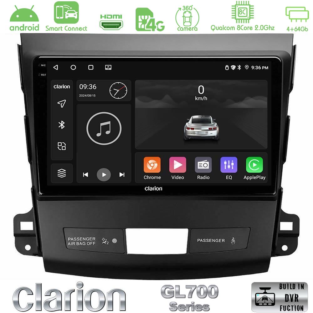 Clarion GL700 Series 8Core Android ClarionOS 4+64GB Mitsubishi Outlander/Citroen C-Crosser/Peugeot 4007 Navigation Multimedia Tablet 9" Με Carplay & Android Auto