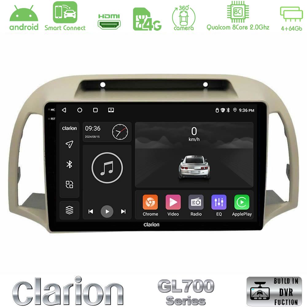 Clarion GL700 Series 8Core Android ClarionOS 4+64GB Nissan Micra K12 2002-2010 Navigation Multimedia Tablet 9" Με Carplay & Android Auto