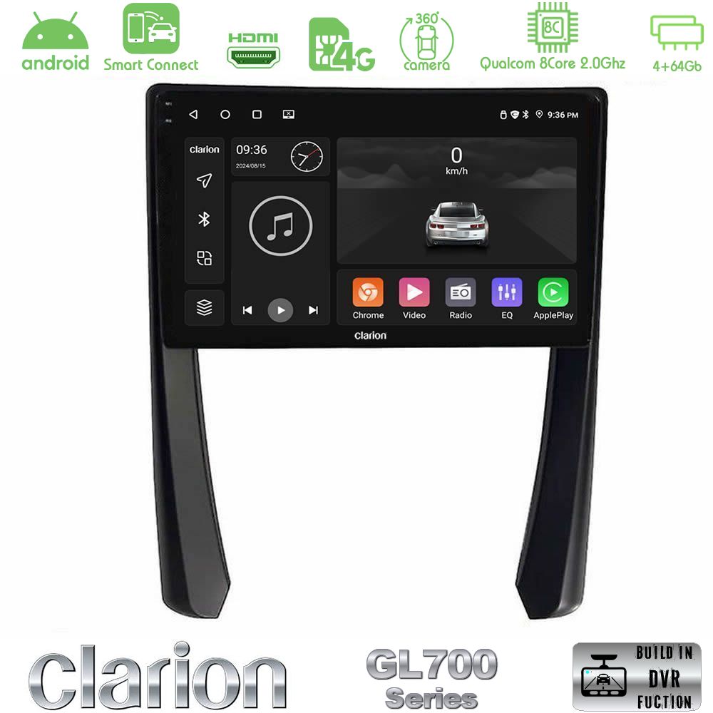 Clarion GL700 Series 8Core Android ClarionOS 4+64GB Porsche 911/Cayman/Boxster Navigation Multimedia Tablet 9" Με Carplay & Android Auto